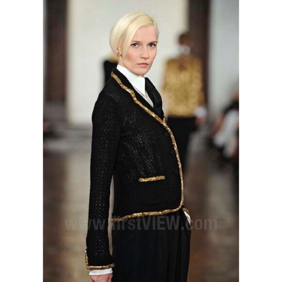 Ralph Lauren Purple Label Runway Blazer Gold Beaded Silk Knit Evening Jacket L - Picture 3 of 16